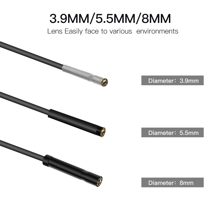 P60B 8mm 1080P 2.4 inch IPS Screen IP68 Waterproof HD Digital Endoscope, 8mm 2m Hard Cable, 8mm 5m Hard Cable, 8mm 10m Hard Cable