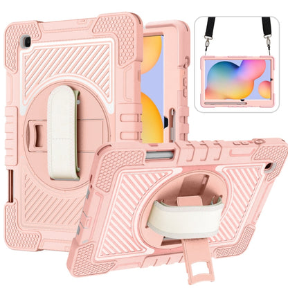360 Degree Rotation Contrast Color Shockproof Silicone + PC Case with Holder & Hand Grip Strap & Shoulder Strap, For Samsung Galaxy Tab S6 Lite P610/P615, For Samsung Galaxy Tab A 10.1 2019 T515, For Samsung Galaxy Tab A 8.0 2019 T290                  ...