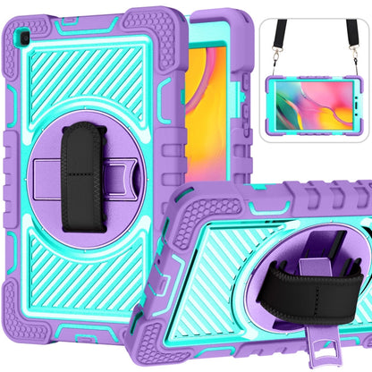 360 Degree Rotation Contrast Color Shockproof Silicone + PC Case with Holder & Hand Grip Strap & Shoulder Strap, For Samsung Galaxy Tab S6 Lite P610/P615, For Samsung Galaxy Tab A 10.1 2019 T515, For Samsung Galaxy Tab A 8.0 2019 T290                  ...