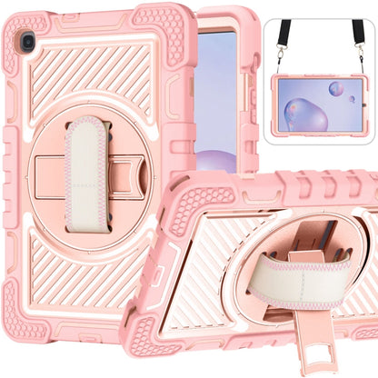 360 Degree Rotation Contrast Color Shockproof Silicone + PC Case with Holder & Hand Grip Strap & Shoulder Strap, For Samsung Galaxy Tab S6 Lite P610/P615, For Samsung Galaxy Tab A 10.1 2019 T515, For Samsung Galaxy Tab A 8.0 2019 T290                  ...