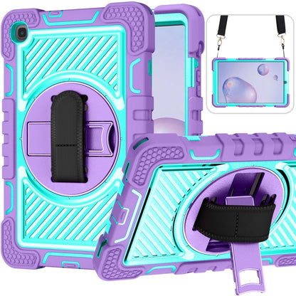 360 Degree Rotation Contrast Color Shockproof Silicone + PC Case with Holder & Hand Grip Strap & Shoulder Strap, For Samsung Galaxy Tab S6 Lite P610/P615, For Samsung Galaxy Tab A 10.1 2019 T515, For Samsung Galaxy Tab A 8.0 2019 T290                  ...