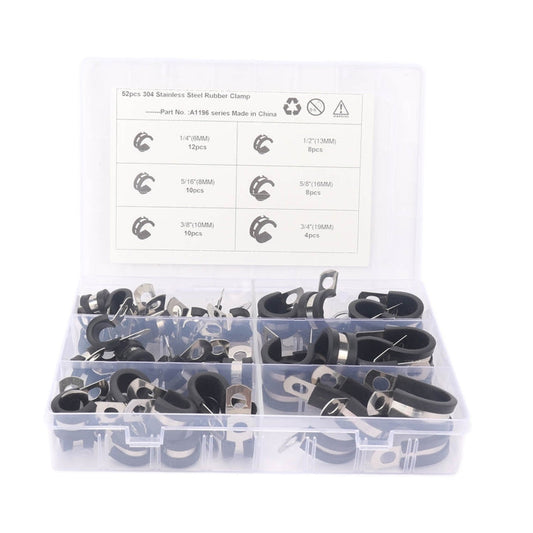 A1196 52 in 1 Car Rubber Cushion Pipe Clamps Stainless Steel Clamps, 52 in 1