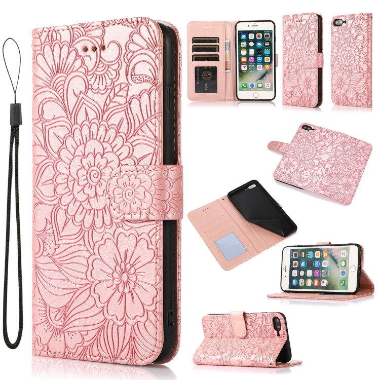 Skin Feel Embossed Sunflower Horizontal Flip Leather Case with Holder & Card Slots & Wallet & Lanyard, For iPhone 7 Plus / 8 Plus, For iPhone 7 / 8 / SE(2020)
