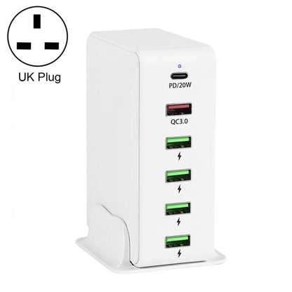 6 in 1 65W PD USB-C / Type-C + QC 3.0 USB + 4 USB Multi-port Travel Charger,, US Plug, EU Plug, UK Plug, AU Plug
