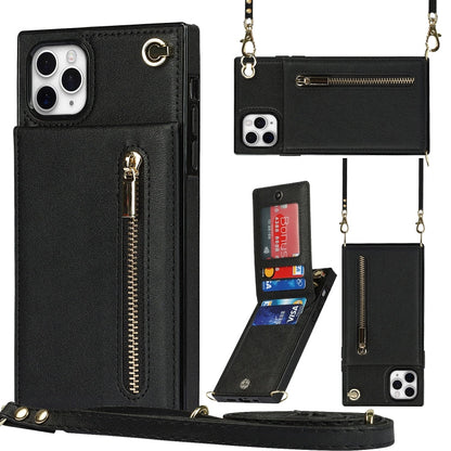 Cross-body Zipper Square TPU+PU Back Cover Case with Holder & Card Slots & Wallet & Strap, For iPhone 8 Plus / 7 Plus, For iPhone 11, For iPhone 11 Pro, For iPhone 11 Pro Max