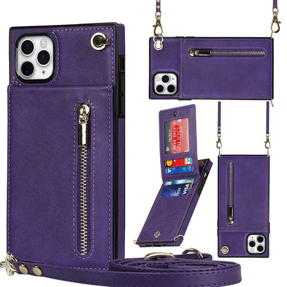 Cross-body Zipper Square TPU+PU Back Cover Case with Holder & Card Slots & Wallet & Strap, For iPhone 8 Plus / 7 Plus, For iPhone 11, For iPhone 11 Pro, For iPhone 11 Pro Max