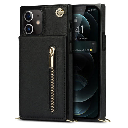 Cross-body Zipper Square TPU+PU Back Cover Case with Holder & Card Slots & Wallet & Strap, For iPhone 12 mini, For iPhone 12 / 12 Pro, For iPhone 12 Pro Max, For iPhone SE 2022 / SE 2020 / 8 / 7