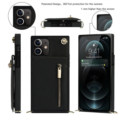 Cross-body Zipper Square TPU+PU Back Cover Case with Holder & Card Slots & Wallet & Strap, For iPhone 12 mini, For iPhone 12 / 12 Pro, For iPhone 12 Pro Max, For iPhone SE 2022 / SE 2020 / 8 / 7
