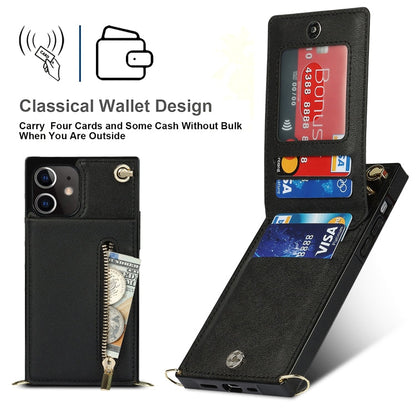 Cross-body Zipper Square TPU+PU Back Cover Case with Holder & Card Slots & Wallet & Strap, For iPhone 12 mini, For iPhone 12 / 12 Pro, For iPhone 12 Pro Max, For iPhone SE 2022 / SE 2020 / 8 / 7