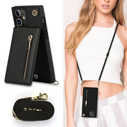 Cross-body Zipper Square TPU+PU Back Cover Case with Holder & Card Slots & Wallet & Strap, For iPhone 12 mini, For iPhone 12 / 12 Pro, For iPhone 12 Pro Max, For iPhone SE 2022 / SE 2020 / 8 / 7