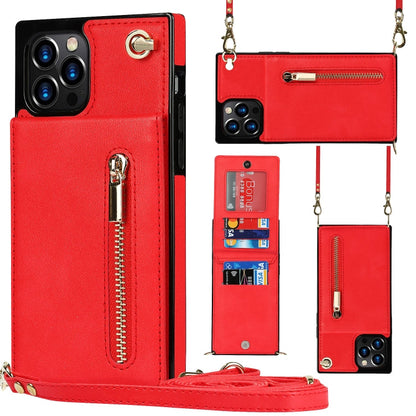 Cross-body Zipper Square TPU+PU Back Cover Case with Holder & Card Slots & Wallet & Strap, For iPhone 12 mini, For iPhone 12 / 12 Pro, For iPhone 12 Pro Max, For iPhone SE 2022 / SE 2020 / 8 / 7