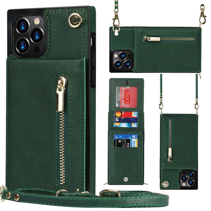 Cross-body Zipper Square TPU+PU Back Cover Case with Holder & Card Slots & Wallet & Strap, For iPhone 12 mini, For iPhone 12 / 12 Pro, For iPhone 12 Pro Max, For iPhone SE 2022 / SE 2020 / 8 / 7