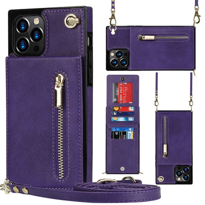 Cross-body Zipper Square TPU+PU Back Cover Case with Holder & Card Slots & Wallet & Strap, For iPhone 12 mini, For iPhone 12 / 12 Pro, For iPhone 12 Pro Max, For iPhone SE 2022 / SE 2020 / 8 / 7