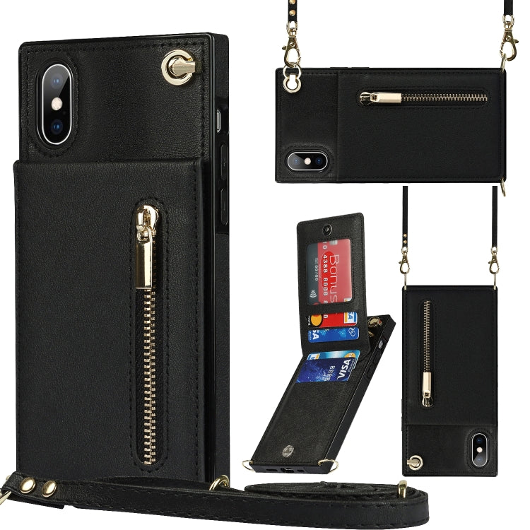 Cross-body Zipper Square TPU+PU Back Cover Case with Holder & Card Slots & Wallet & Strap, For iPhone XS / X, For iPhone XR, For iPhone XS Max