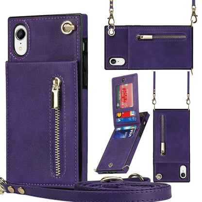 Cross-body Zipper Square TPU+PU Back Cover Case with Holder & Card Slots & Wallet & Strap, For iPhone XS / X, For iPhone XR, For iPhone XS Max