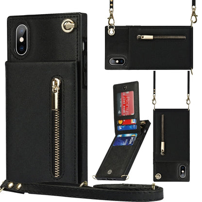 Cross-body Zipper Square TPU+PU Back Cover Case with Holder & Card Slots & Wallet & Strap, For iPhone XS / X, For iPhone XR, For iPhone XS Max