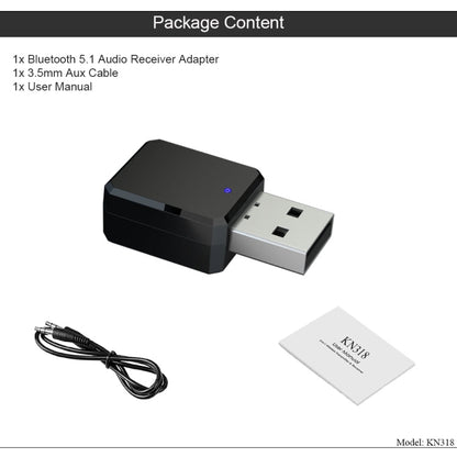 KN318 USB Bluetooth 5.1 Adapter Audio Receiver, KN318