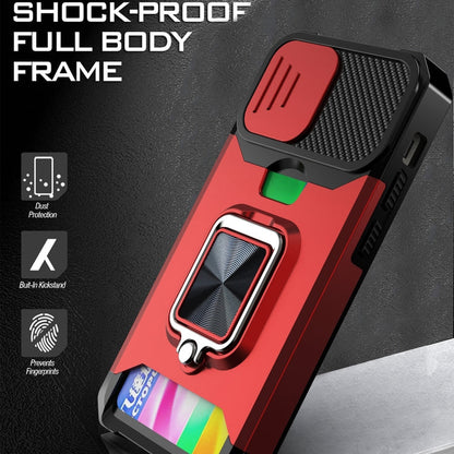 Sliding Camera Cover Design PC + TPU Shockproof Case with Ring Holder & Card Slot, For iPhone 13 mini, For iPhone 13, For iPhone 13 Pro