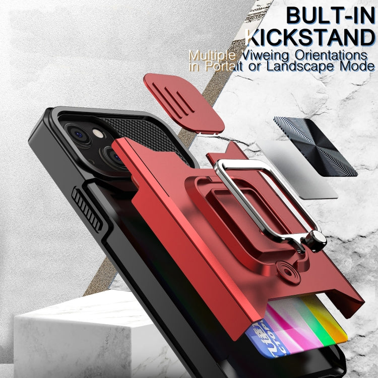 Sliding Camera Cover Design PC + TPU Shockproof Case with Ring Holder & Card Slot, For iPhone 13 mini, For iPhone 13, For iPhone 13 Pro