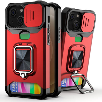 Sliding Camera Cover Design PC + TPU Shockproof Case with Ring Holder & Card Slot, For iPhone 13 mini, For iPhone 13, For iPhone 13 Pro