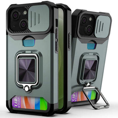 Sliding Camera Cover Design PC + TPU Shockproof Case with Ring Holder & Card Slot, For iPhone 13 mini, For iPhone 13, For iPhone 13 Pro