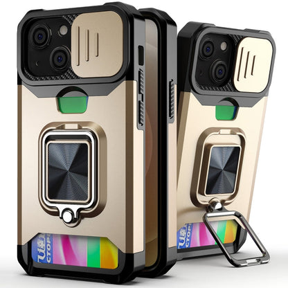 Sliding Camera Cover Design PC + TPU Shockproof Case with Ring Holder & Card Slot, For iPhone 13 mini, For iPhone 13, For iPhone 13 Pro