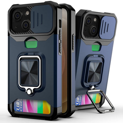 Sliding Camera Cover Design PC + TPU Shockproof Case with Ring Holder & Card Slot, For iPhone 13 mini, For iPhone 13, For iPhone 13 Pro