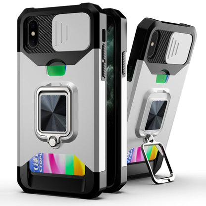 Sliding Camera Cover Design PC + TPU Shockproof Case with Ring Holder & Card Slot, For iPhone XS / X, For iPhone XR, For iPhone 11 Pro
