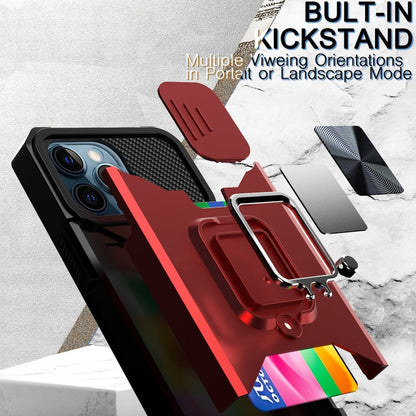 Sliding Camera Cover Design PC + TPU Shockproof Case with Ring Holder & Card Slot, For iPhone 13 Pro Max, For iPhone 11, For iPhone XS Max