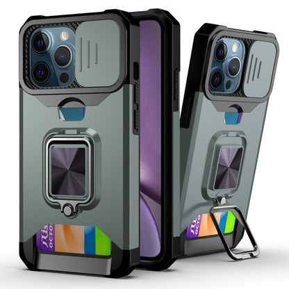 Sliding Camera Cover Design PC + TPU Shockproof Case with Ring Holder & Card Slot, For iPhone 13 Pro Max, For iPhone 11, For iPhone XS Max
