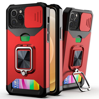 Sliding Camera Cover Design PC + TPU Shockproof Case with Ring Holder & Card Slot, For iPhone 13 Pro Max, For iPhone 11, For iPhone XS Max