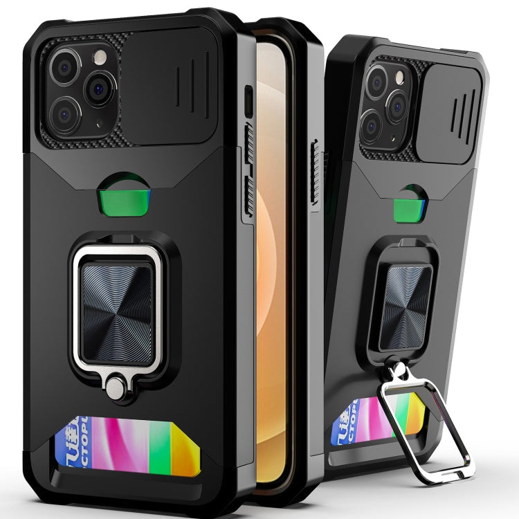 Sliding Camera Cover Design PC + TPU Shockproof Case with Ring Holder & Card Slot, For iPhone 13 Pro Max, For iPhone 11, For iPhone XS Max