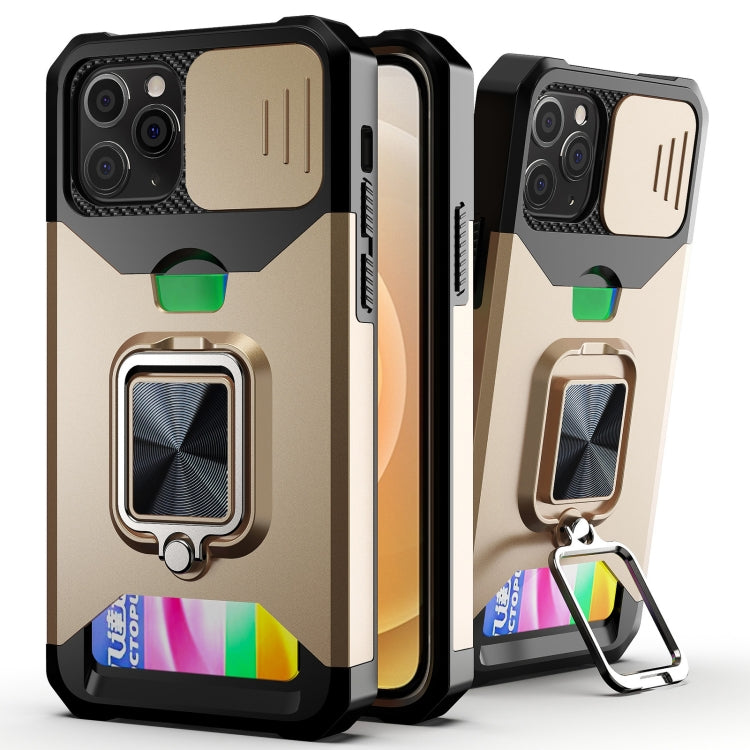Sliding Camera Cover Design PC + TPU Shockproof Case with Ring Holder & Card Slot, For iPhone 13 Pro Max, For iPhone 11, For iPhone XS Max