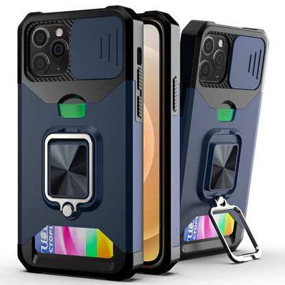 Sliding Camera Cover Design PC + TPU Shockproof Case with Ring Holder & Card Slot, For iPhone 13 Pro Max, For iPhone 11, For iPhone XS Max