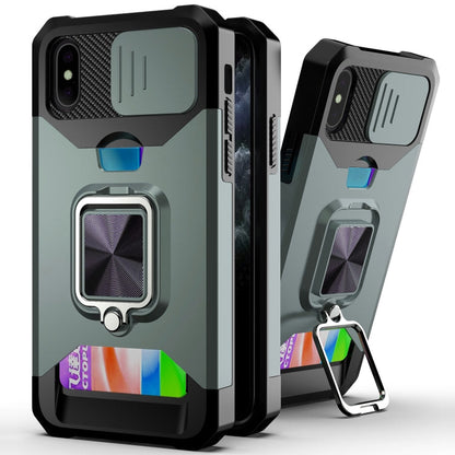 Sliding Camera Cover Design PC + TPU Shockproof Case with Ring Holder & Card Slot, For iPhone 13 Pro Max, For iPhone 11, For iPhone XS Max