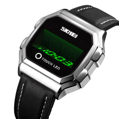 SKMEI 1650 Leather Strap Version LED Digital Display Electronic Watch with Touch Luminous Button, Leather Strap Version