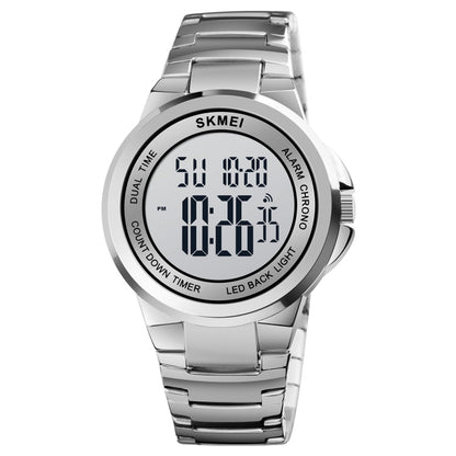 SKMEI 1712 Dual Time LED Digital Display Luminous Stainless Steel Strap Electronic Watch
