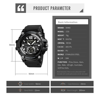 SKMEI 1725 Three Time LED Digital Display Timing Luminous Electronic Watch