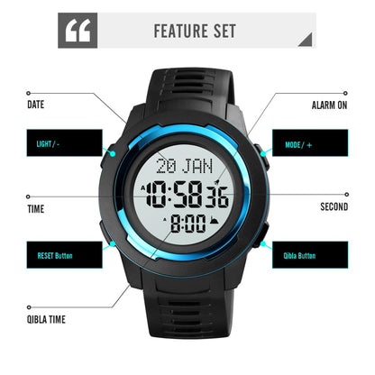 SKMEI 1729 Qibla Calendar Timing Multifunctional LED Digital Display Luminous Electronic Watch