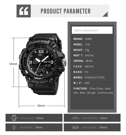SKMEI 1742 Four-screen LED Digital Display Luminous Sports Shockproof Electronic Watch for Men
