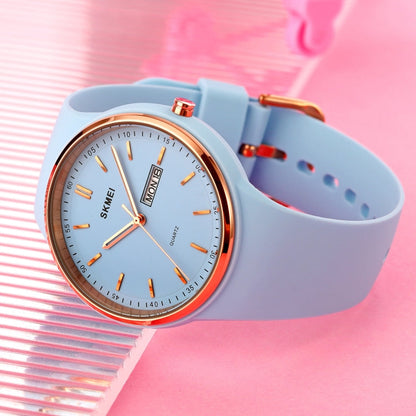 SKMEI 1747 Simple Bar scale Dial Silicone Strap Quartz Watch for Ladies