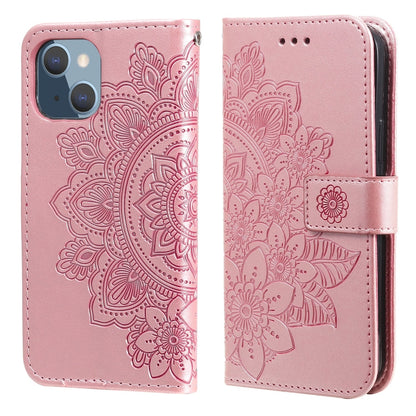 7-petal Flowers Embossing Pattern Horizontal Flip PU Leather Case with Holder & Card Slots & Wallet & Photo Frame, For iPhone 13, For iPhone 13 Mini, For iPhone 13 Pro, For iPhone 13 Pro Max
