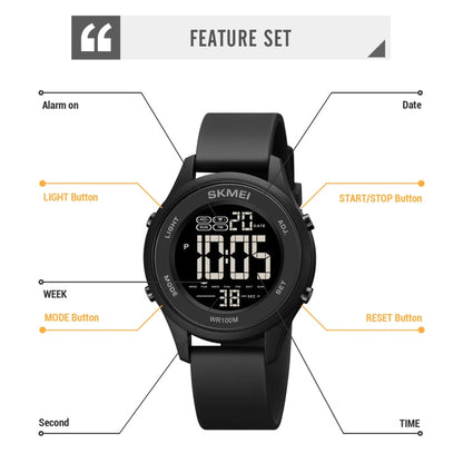 SKMEI 1758 Multifunctional LED Digital Display Luminous Silicone Strap Electronic Watch