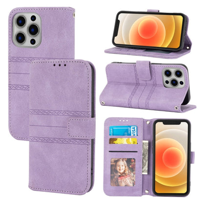 Embossed Striped Magnetic Buckle PU + TPU Horizontal Flip Leather Case with Holder & Card Slot & Wallet & Photo Frame & Sling, For iPhone 13 mini, For iPhone 13, For iPhone 13 Pro, For iPhone 13 Pro Max