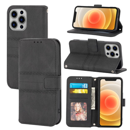 Embossed Striped Magnetic Buckle PU + TPU Horizontal Flip Leather Case with Holder & Card Slot & Wallet & Photo Frame & Sling, For iPhone 13 mini, For iPhone 13, For iPhone 13 Pro, For iPhone 13 Pro Max