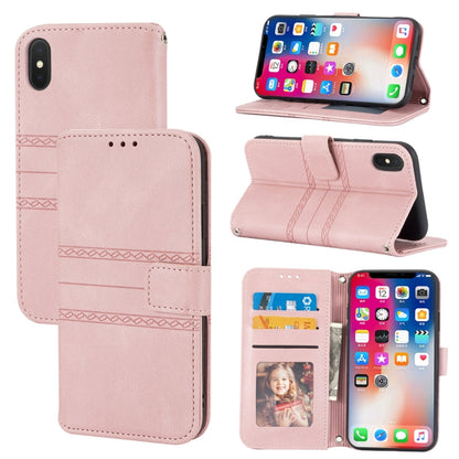 Embossed Striped Magnetic Buckle PU + TPU Horizontal Flip Leather Case with Holder & Card Slot & Wallet & Photo Frame & Sling, For iPhone 11 Pro Max, For iPhone XS / X, For iPhone XS Max, For iPhone XR