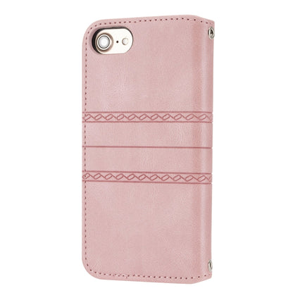 Embossed Striped Magnetic Buckle PU + TPU Horizontal Flip Leather Case with Holder & Card Slot & Wallet & Photo Frame & Sling, For iPhone 8 / 7 / 6, For iPhone 8 Plus / 7 Plus / 6 Plus
