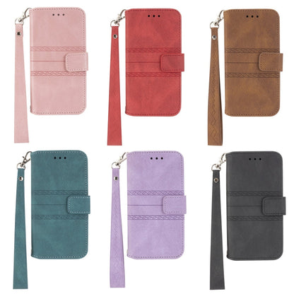 Embossed Striped Magnetic Buckle PU + TPU Horizontal Flip Leather Case with Holder & Card Slot & Wallet & Photo Frame & Sling, For iPhone 8 / 7 / 6, For iPhone 8 Plus / 7 Plus / 6 Plus
