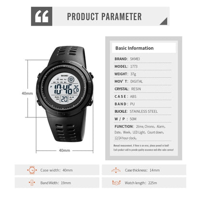 SKMEI 1773 Triplicate Round LED Dual Time Digital Display Colorful Backlight Electronic Watch