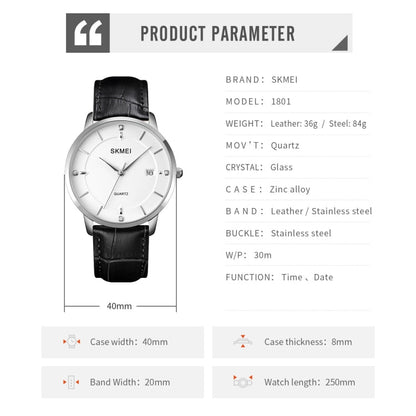 SKMEI 1801 Men Casual Calendar Quartz Watch